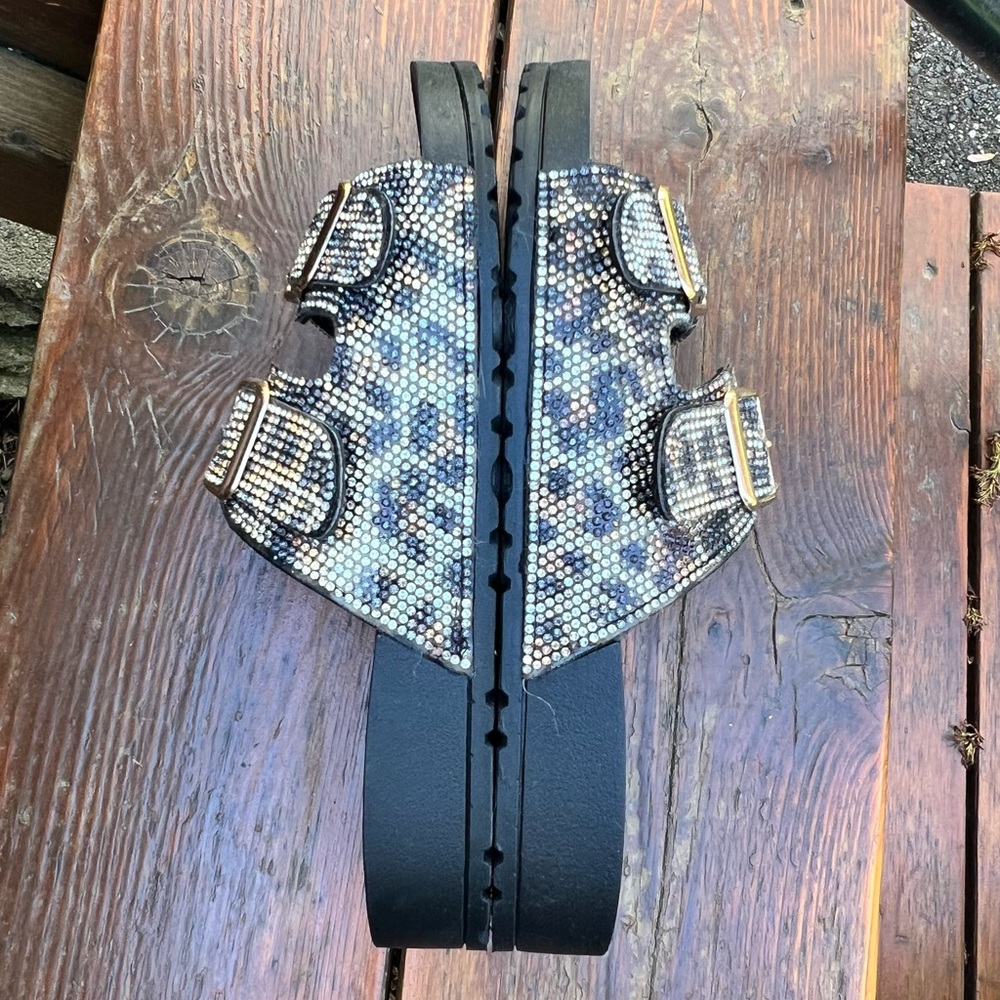 BEBE SPARKLY CHEETAH SLIDES SANDALS  SIZE 37  NEW - Picture 7 of 12